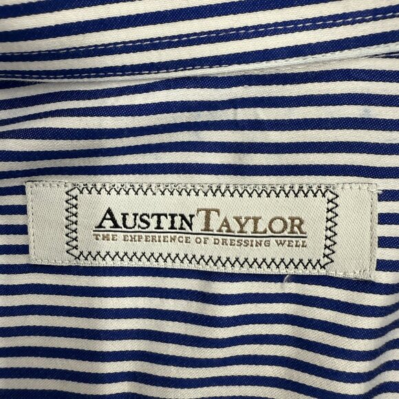 Austin Taylor Mens Button Down Dress Shirt Old Money 100% Cotton Blue Stripe XXL - Picture 4 of 9